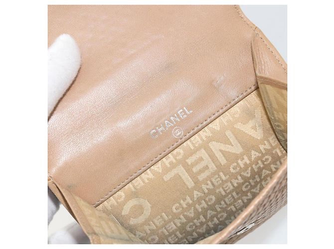 CHANEL Choco Bar line Wallet Leather Beige CC Auth bs36636 - vista 20