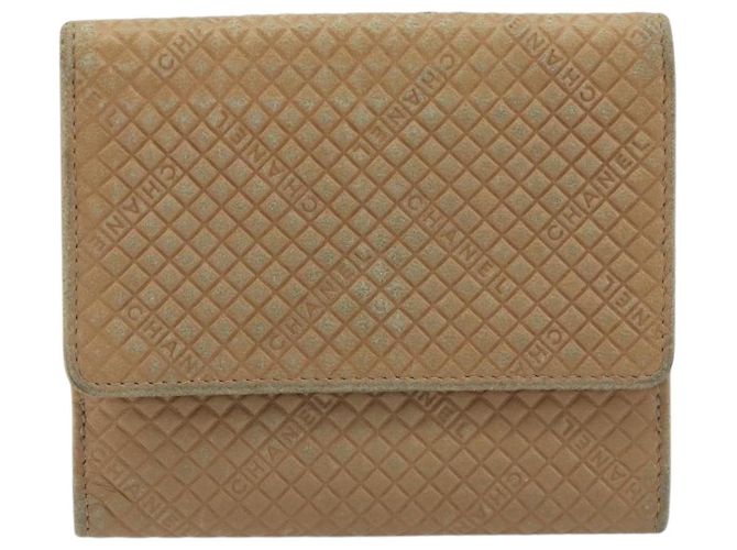 CHANEL Choco Bar line Wallet Leather Beige CC Auth bs36636 - vista 3