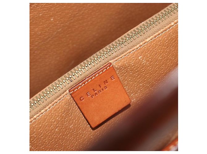 Céline Borsa CELINE Macadam Canvas PVC Pelle Marrone Oro Auth 194691 D'oro - vista 14