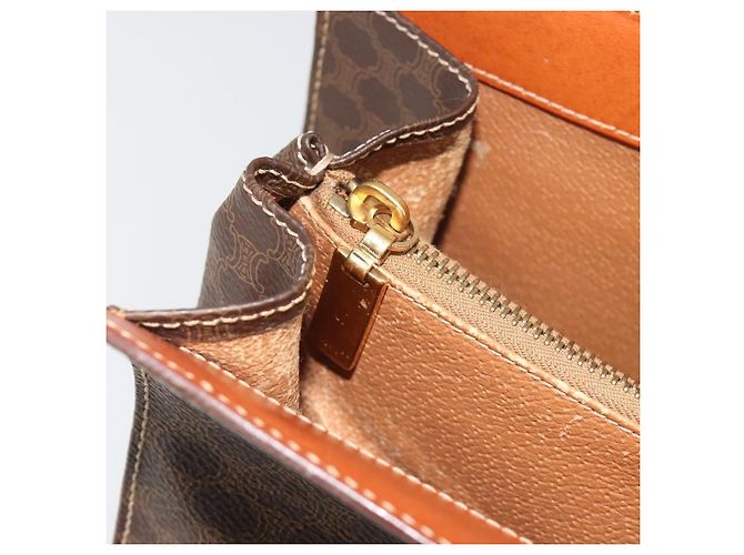 Céline Borsa CELINE Macadam Canvas PVC Pelle Marrone Oro Auth 194691 D'oro - vista 18