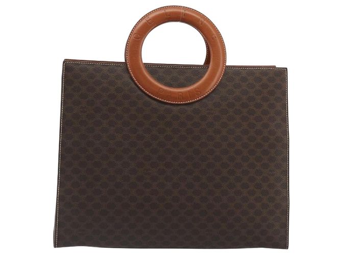 Céline Borsa CELINE Macadam Canvas PVC Pelle Marrone Oro Auth 194691 D'oro - vista 2