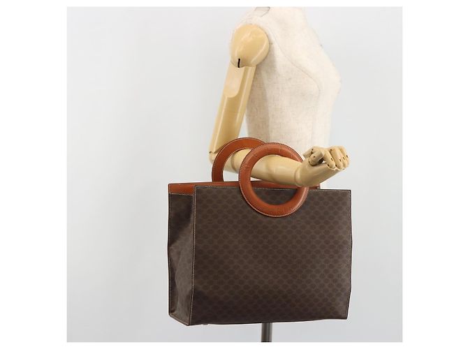 Céline Borsa CELINE Macadam Canvas PVC Pelle Marrone Oro Auth 194691 D'oro - vista 22