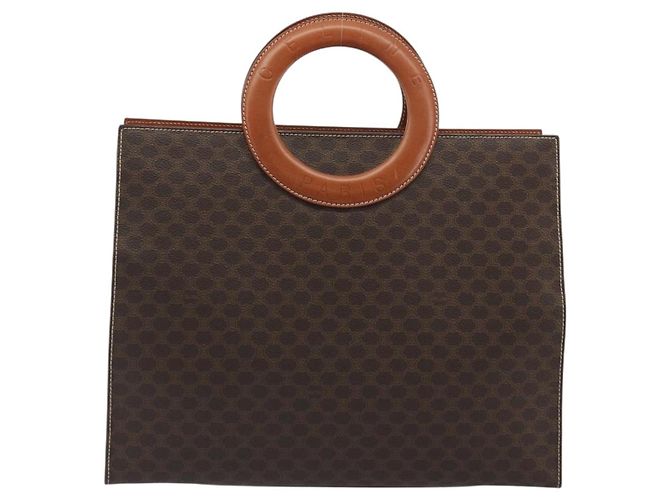 Céline Borsa CELINE Macadam Canvas PVC Pelle Marrone Oro Auth 194691 D'oro - vista 3