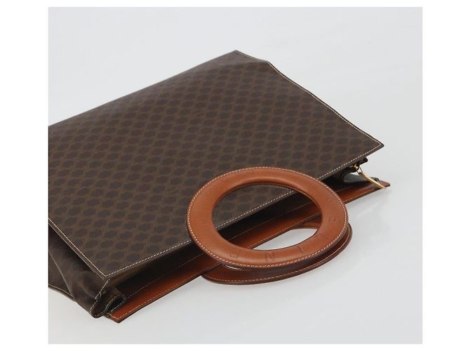 Céline Borsa CELINE Macadam Canvas PVC Pelle Marrone Oro Auth 194691 D'oro - vista 6