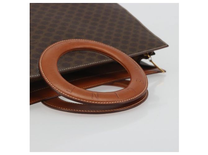 Céline Borsa CELINE Macadam Canvas PVC Pelle Marrone Oro Auth 194691 D'oro - vista 7