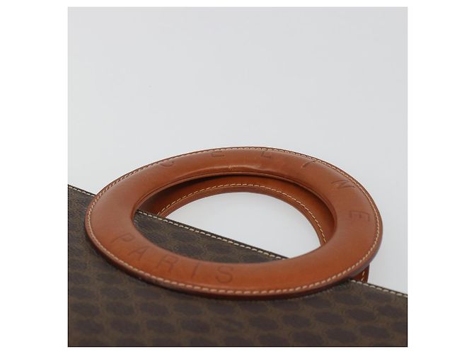 Céline Borsa CELINE Macadam Canvas PVC Pelle Marrone Oro Auth 194691 D'oro - vista 8