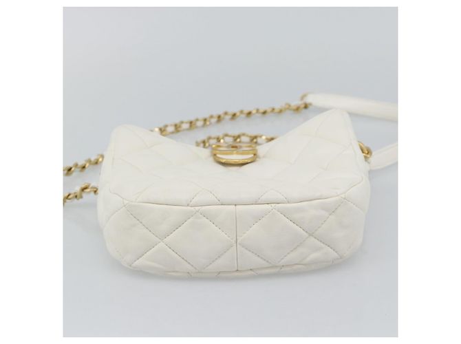 CHANEL Borsa a Spalla Matelasse con Catena in Pelle di Agnello 2way White Gold CC Auth 193428SAM Bianco D'oro - vista 11