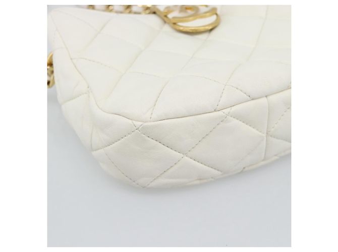 CHANEL Borsa a Spalla Matelasse con Catena in Pelle di Agnello 2way White Gold CC Auth 193428SAM Bianco D'oro - vista 13