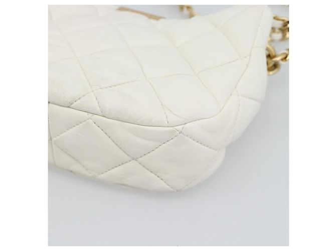 CHANEL Borsa a Spalla Matelasse con Catena in Pelle di Agnello 2way White Gold CC Auth 193428SAM Bianco D'oro - vista 14