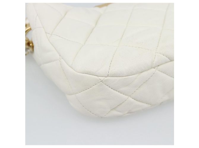 CHANEL Borsa a Spalla Matelasse con Catena in Pelle di Agnello 2way White Gold CC Auth 193428SAM Bianco D'oro - vista 15