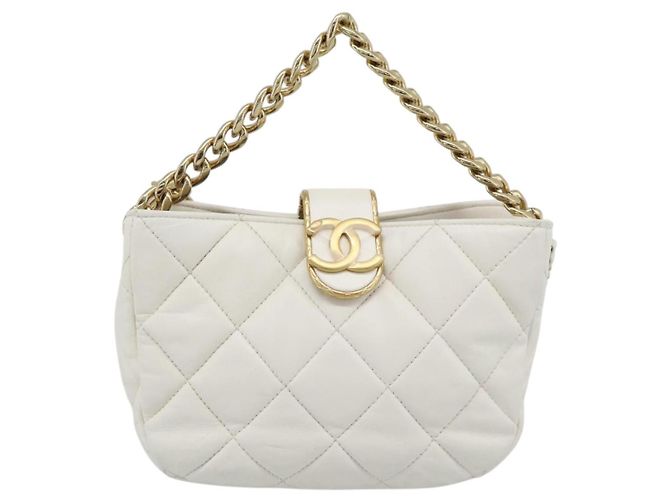 CHANEL Borsa a Spalla Matelasse con Catena in Pelle di Agnello 2way White Gold CC Auth 193428SAM Bianco D'oro - vista 2