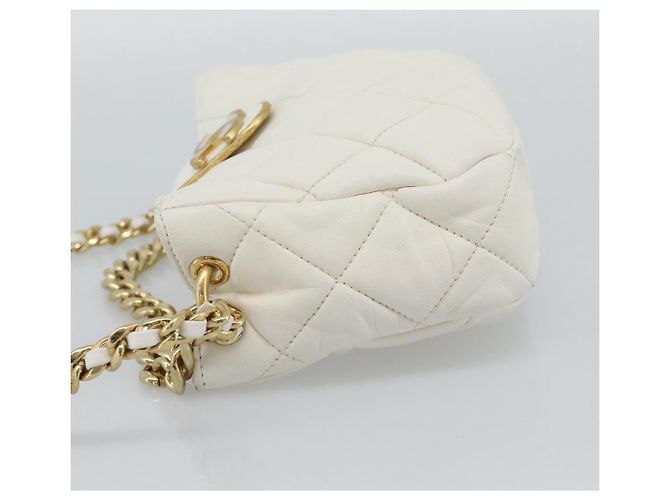 CHANEL Borsa a Spalla Matelasse con Catena in Pelle di Agnello 2way White Gold CC Auth 193428SAM Bianco D'oro - vista 4