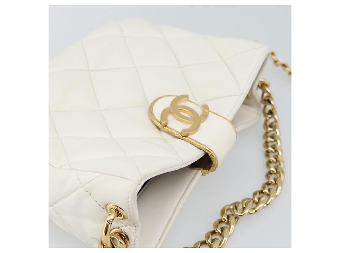 CHANEL Borsa a Spalla Matelasse con Catena in Pelle di Agnello 2way White Gold CC Auth 193428SAM Bianco D'oro - vista 6