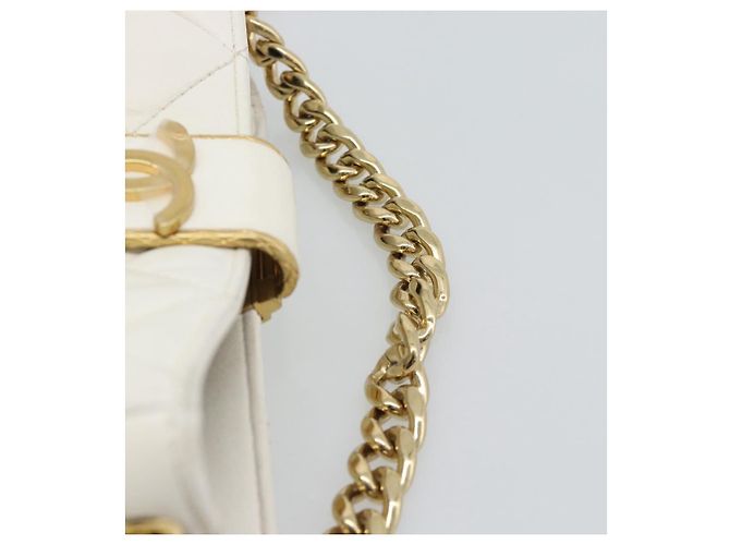 CHANEL Borsa a Spalla Matelasse con Catena in Pelle di Agnello 2way White Gold CC Auth 193428SAM Bianco D'oro - vista 8