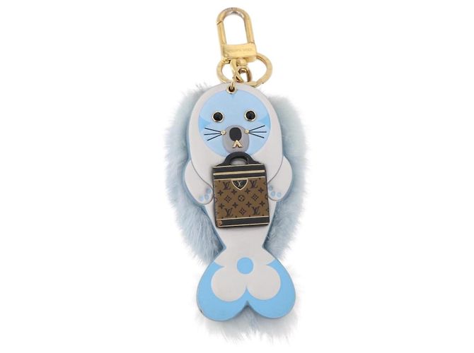 LOUIS VUITTON Portachiavi LV Seal Bag Charm Fur Light Blue M00550 LV Auth 194719M - vista 2
