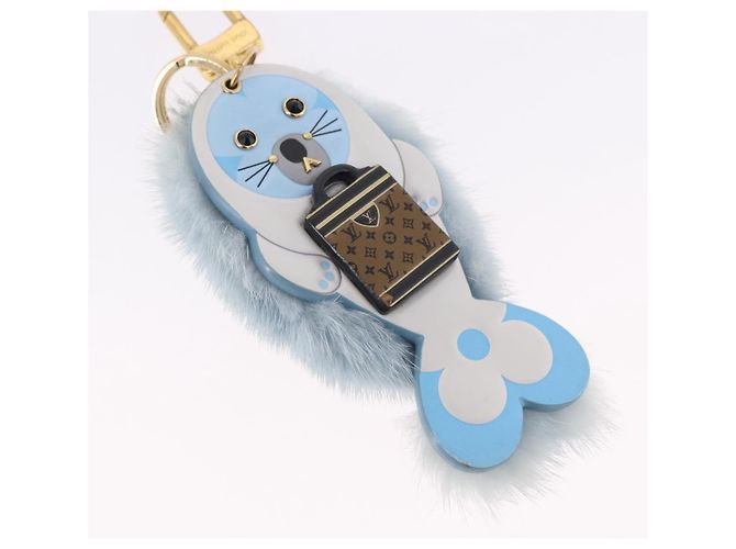 LOUIS VUITTON Portachiavi LV Seal Bag Charm Fur Light Blue M00550 LV Auth 194719M - vista 4