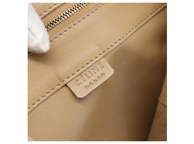 Cabas Céline Borsa Tote Verticale CELINE in pelle Beige Gold Auth bs36671 D'oro - vista 14