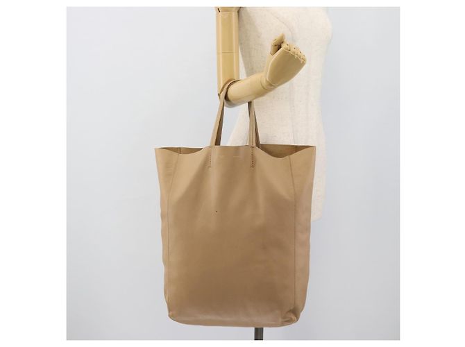 Cabas Céline Borsa Tote Verticale CELINE in pelle Beige Gold Auth bs36671 D'oro - vista 21