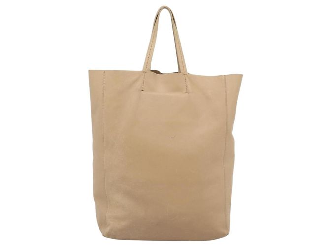 Cabas Céline Borsa Tote Verticale CELINE in pelle Beige Gold Auth bs36671 D'oro - vista 3
