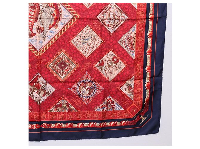 Hermès HERMES Carré 90 Schal Émare Nostrum  Seide Rot Navy Authentisch 192551 Marineblau - Ansicht 10