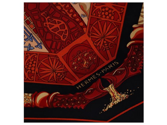 Hermès HERMES Carré 90 Schal Émare Nostrum  Seide Rot Navy Authentisch 192551 Marineblau - Ansicht 11