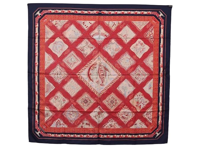 Hermès HERMES Carré 90 Schal Émare Nostrum  Seide Rot Navy Authentisch 192551 Marineblau - Ansicht 13