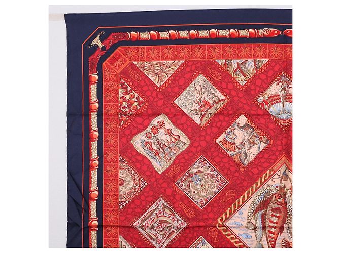Hermès HERMES Carré 90 Schal Émare Nostrum  Seide Rot Navy Authentisch 192551 Marineblau - Ansicht 2