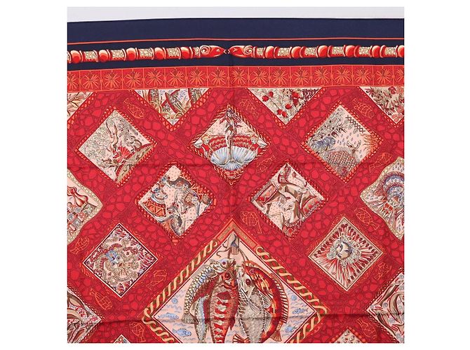 Hermès HERMES Carré 90 Schal Émare Nostrum  Seide Rot Navy Authentisch 192551 Marineblau - Ansicht 3