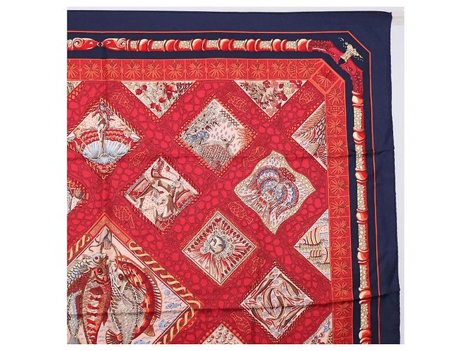 Hermès HERMES Carré 90 Schal Émare Nostrum  Seide Rot Navy Authentisch 192551 Marineblau - Ansicht 4