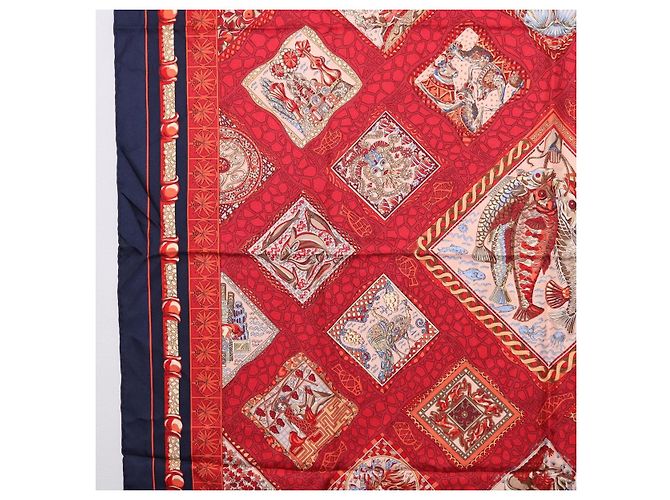 Hermès HERMES Carré 90 Schal Émare Nostrum  Seide Rot Navy Authentisch 192551 Marineblau - Ansicht 5