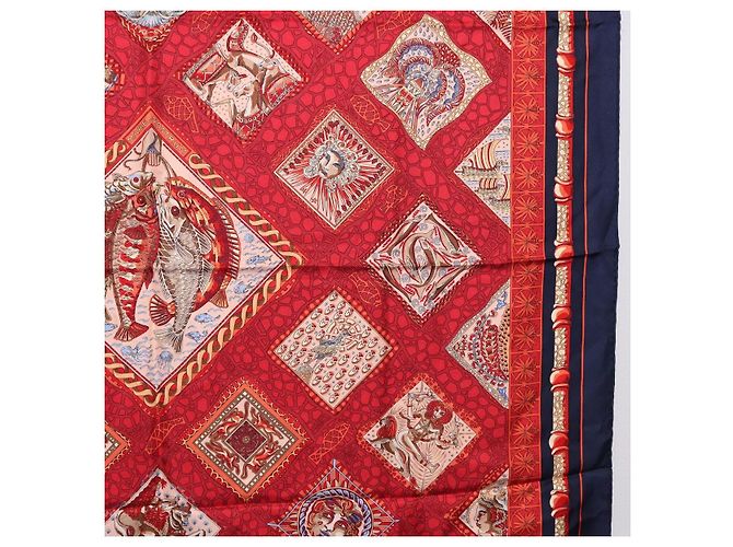 Hermès HERMES Carré 90 Schal Émare Nostrum  Seide Rot Navy Authentisch 192551 Marineblau - Ansicht 7