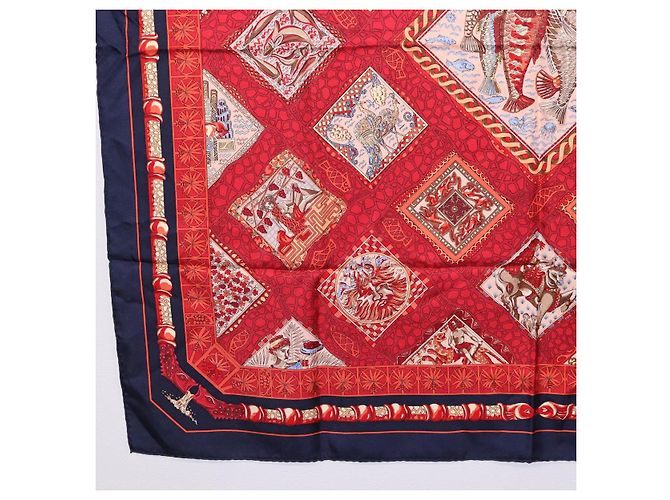 Hermès HERMES Carré 90 Schal Émare Nostrum  Seide Rot Navy Authentisch 192551 Marineblau - Ansicht 8