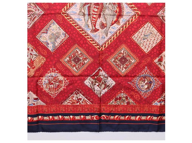 Hermès HERMES Carré 90 Schal Émare Nostrum  Seide Rot Navy Authentisch 192551 Marineblau - Ansicht 9