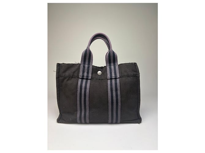 Hermès Vintage Hermes Baumwolltasche Schwarz Grau - Ansicht 10