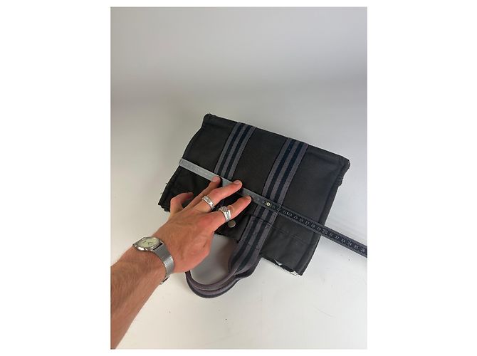 Hermès Vintage Hermes Baumwolltasche Schwarz Grau - Ansicht 11