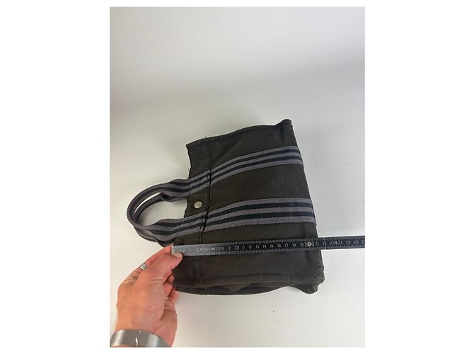 Hermès Vintage Hermes Baumwolltasche Schwarz Grau - Ansicht 12