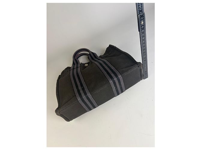 Hermès Vintage Hermes Baumwolltasche Schwarz Grau - Ansicht 13