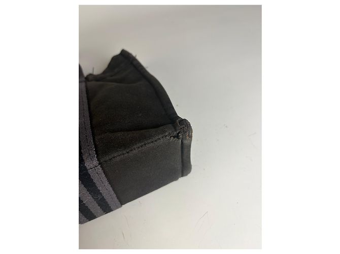 Hermès Vintage Hermes Baumwolltasche Schwarz Grau - Ansicht 14