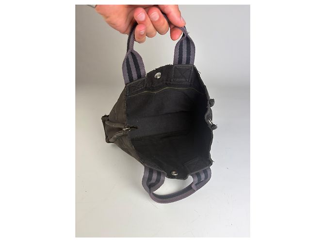 Hermès Vintage Hermes Baumwolltasche Schwarz Grau - Ansicht 3