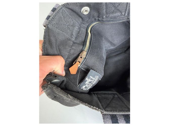 Hermès Vintage Hermes Baumwolltasche Schwarz Grau - Ansicht 4