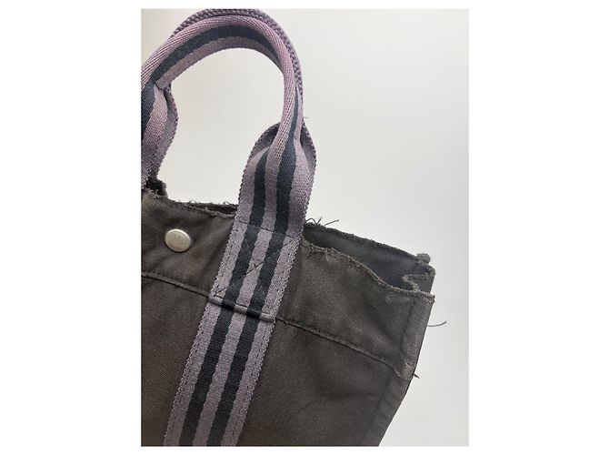 Hermès Vintage Hermes Baumwolltasche Schwarz Grau - Ansicht 6