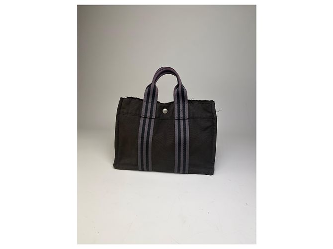 Hermès Vintage Hermes Baumwolltasche Schwarz Grau - Ansicht 8