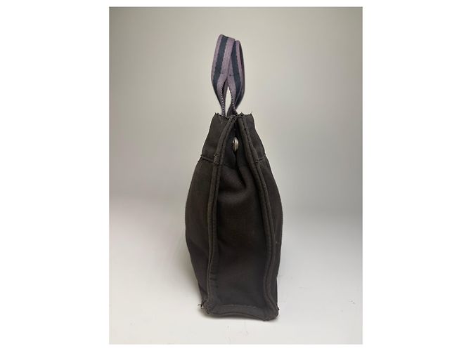 Hermès Vintage Hermes Baumwolltasche Schwarz Grau - Ansicht 9