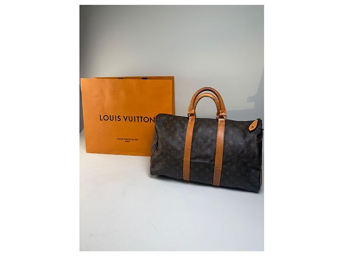 Keepall Bolsa Duffle Vintage Louis Vuitton Monogram Canvas Marrom Tan - vista 13