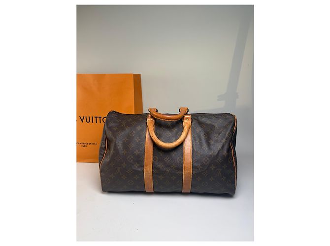 Keepall Bolsa Duffle Vintage Louis Vuitton Monogram Canvas Marrom Tan - vista 2