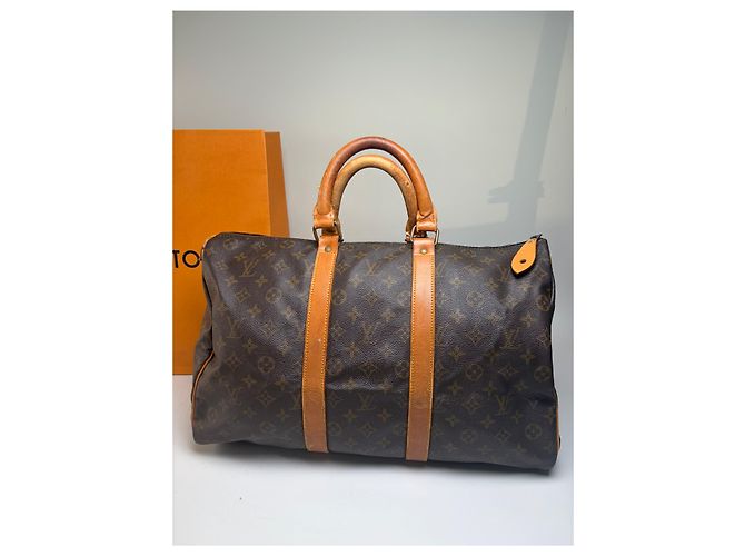 Keepall Bolsa Duffle Vintage Louis Vuitton Monogram Canvas Marrom Tan - vista 6