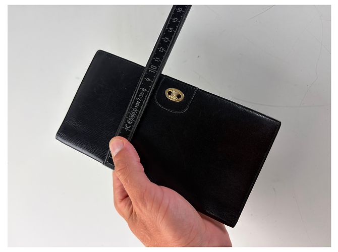 Céline Vintage Celine Textured Leather Wallet Black Gold - view 10