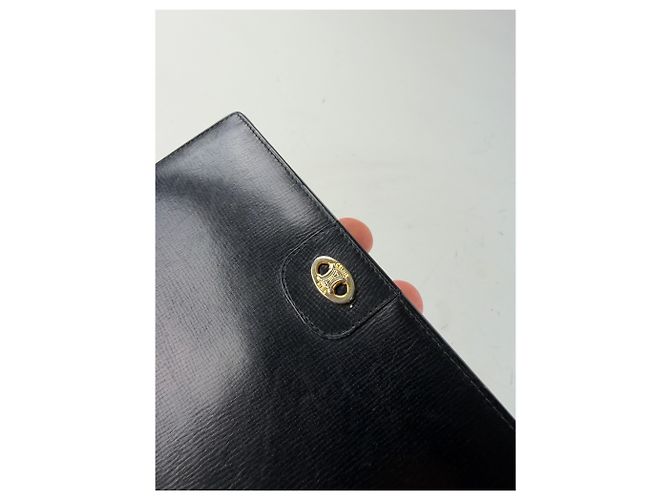 Céline Vintage Celine Textured Leather Wallet Black Gold - view 3