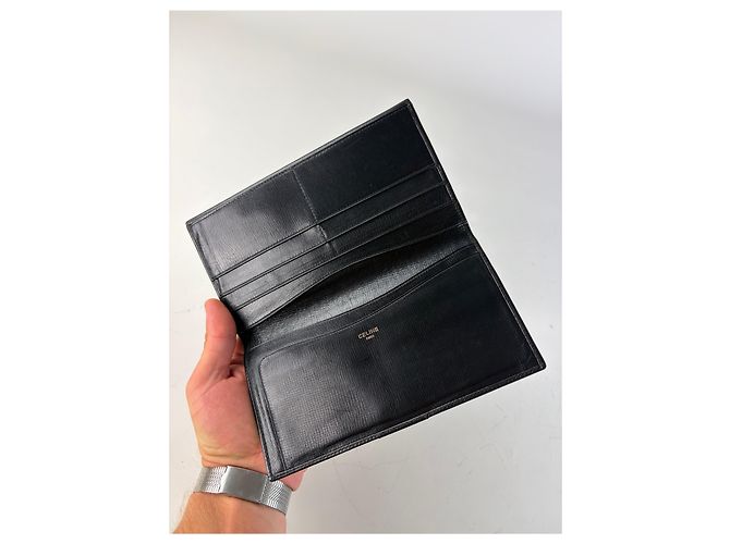 Céline Vintage Celine Textured Leather Wallet Black Gold - view 4