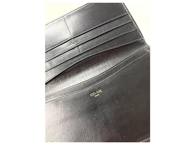 Céline Vintage Celine Textured Leather Wallet Black Gold - view 5